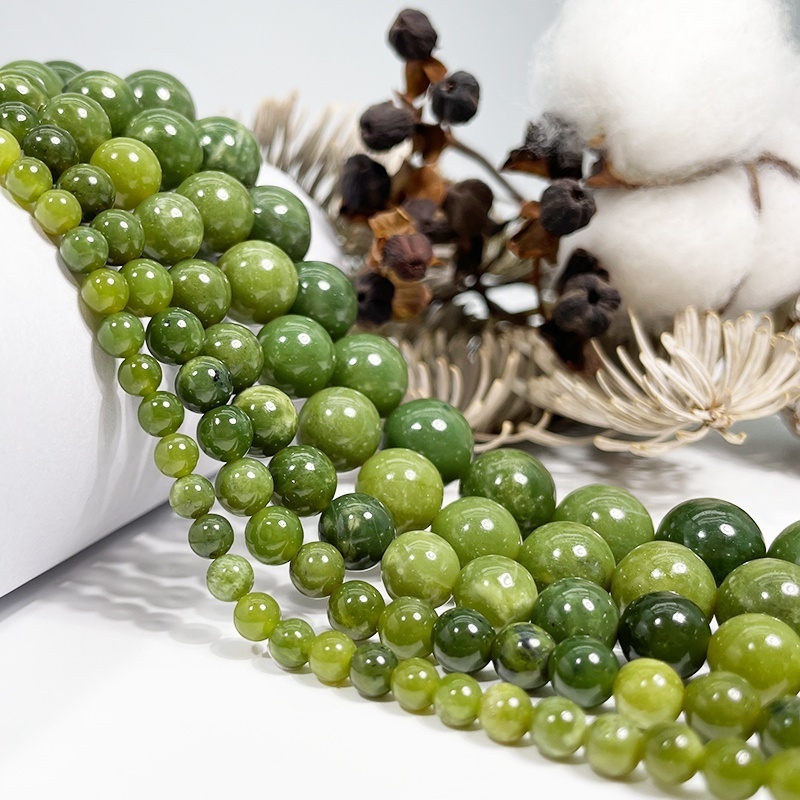 Natural New Canada Green Jade Loose Beads Gemstone Jewelry Making Factory Wholesale Hot Selling Polished Nephrite Jade Beaded