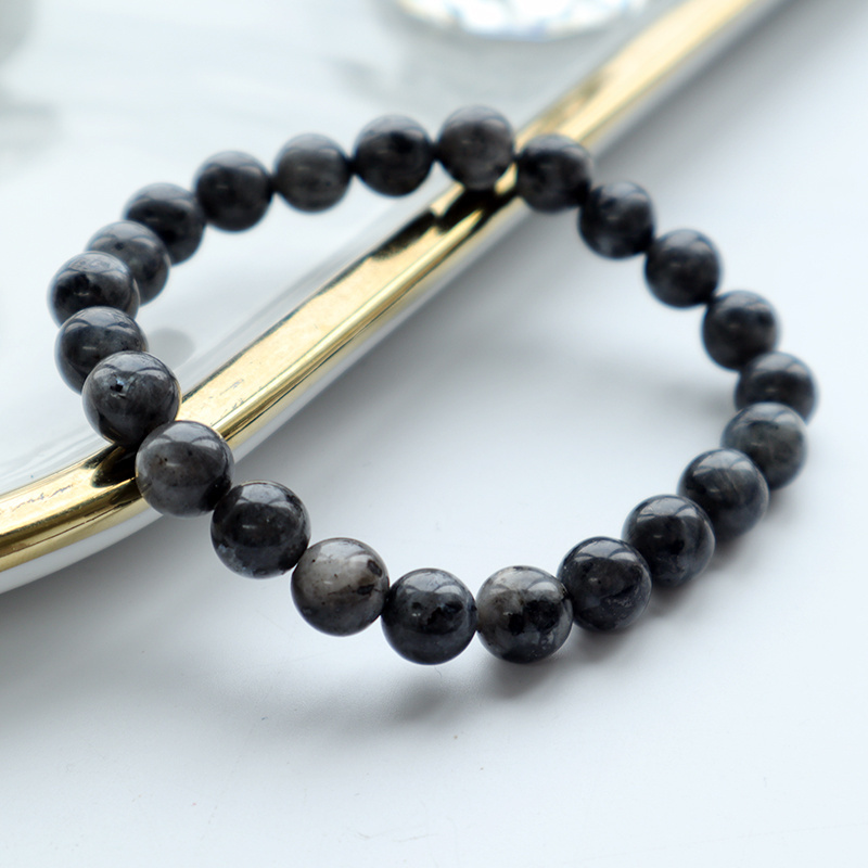 8MM Natural Larvikite Black Labradorite Stone Beads Bracelet Crystal Beaded Bracelet Unisex Stretch Bracelets