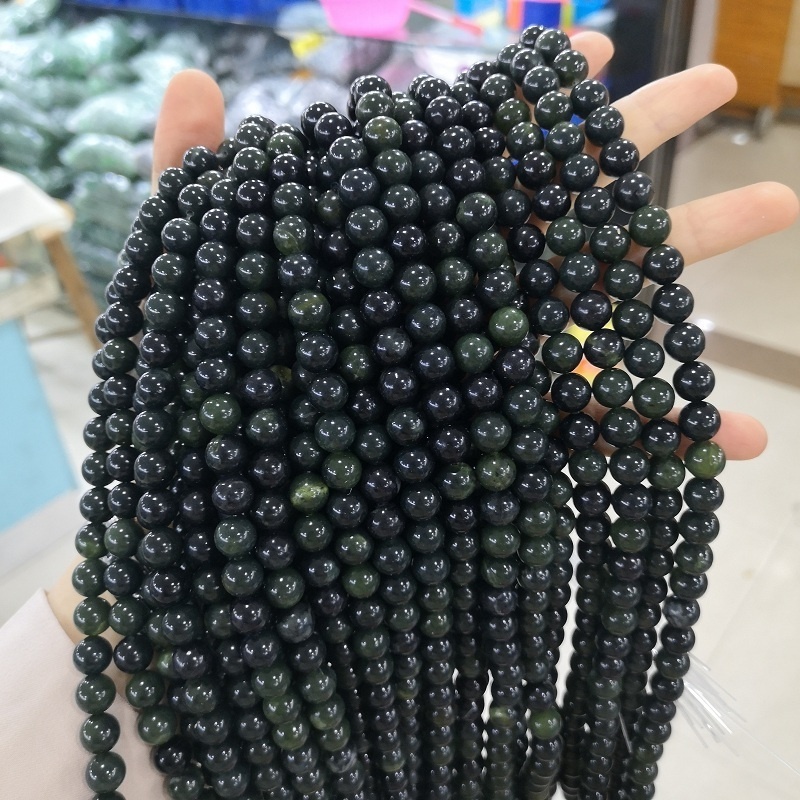 Wholesale Fashion Jewelry Making Beads Natural Polish Black Green Nephrite Jade Gemstone Loose Beads 15.5