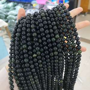 Wholesale Fashion Jewelry Making Beads Natural Polish Black Green Nephrite Jade Gemstone Loose Beads 15.5"