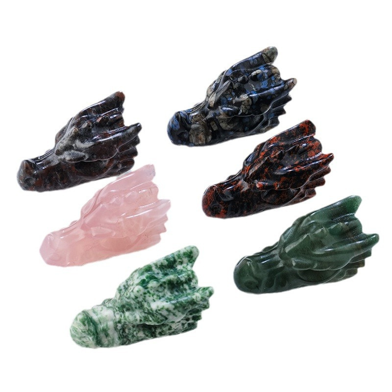 Wholesale Natural Crystal Stone Crafts Dragon Head Skull Carving For Decoration Feng shui ornaments Year of the Dragon crafts