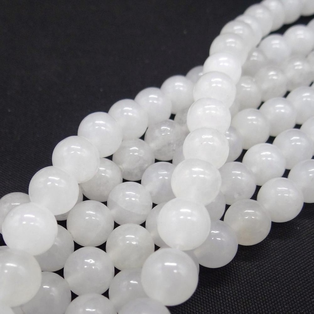 Natural Smooth Milky White Jade Gemstone Loose Beads For Jewelry Making DIY Handmade Crafts 4mm 6mm 8mm 10mm 12mm 14mm