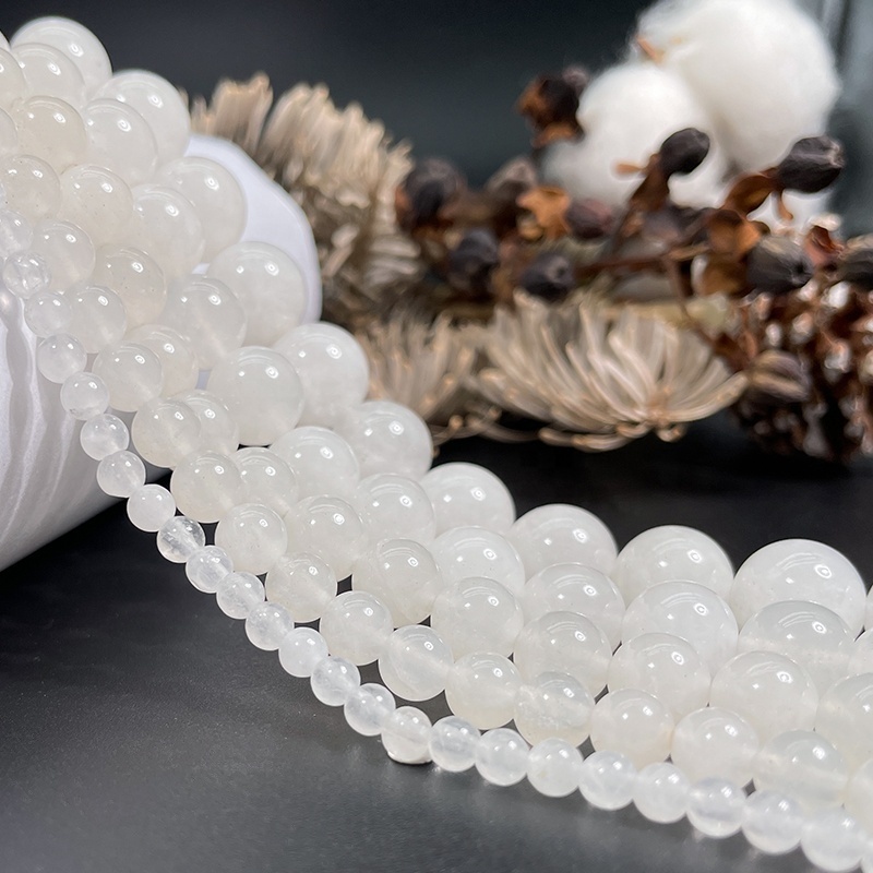 Natural Smooth Milky White Jade Gemstone Loose Beads For Jewelry Making DIY Handmade Crafts 4mm 6mm 8mm 10mm 12mm 14mm