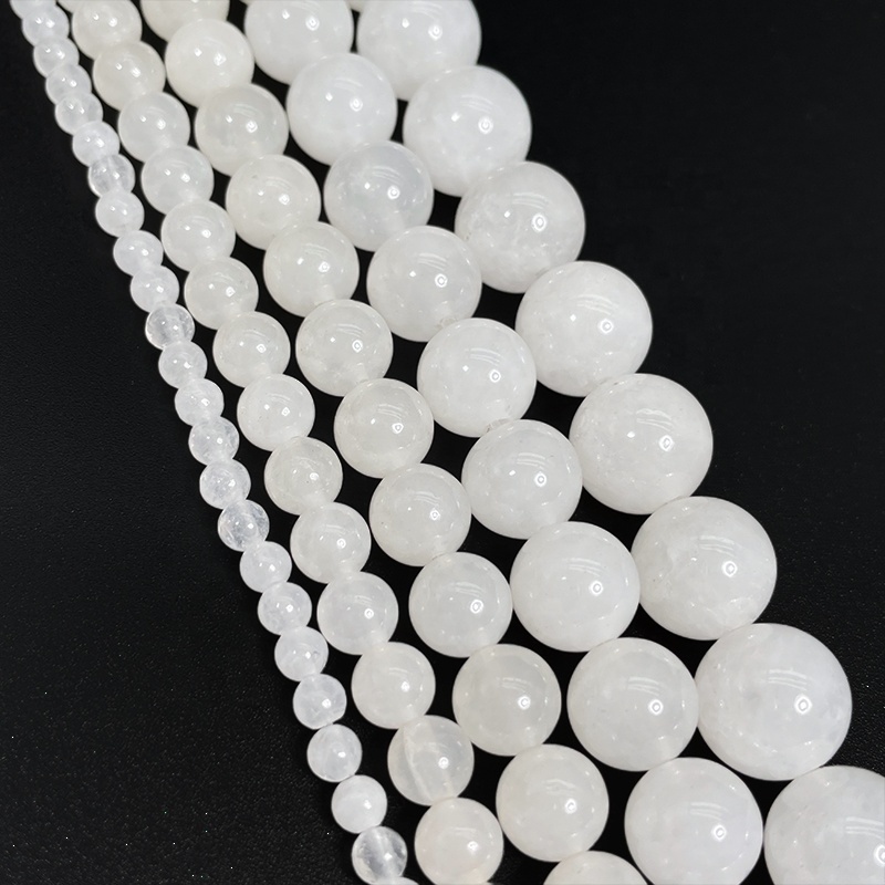 Natural Smooth Milky White Jade Gemstone Loose Beads For Jewelry Making DIY Handmade Crafts 4mm 6mm 8mm 10mm 12mm 14mm