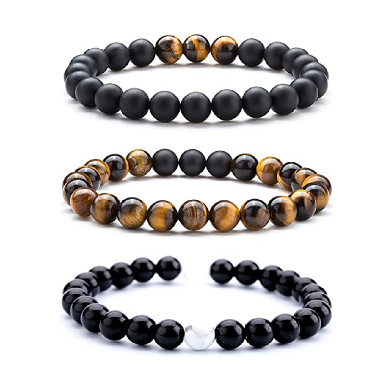 semi precious stone bead bracelets Onyx Howlite Stone Natural 8mm Matte Black Brown Tiger Eye Black White Trendy Bracelets