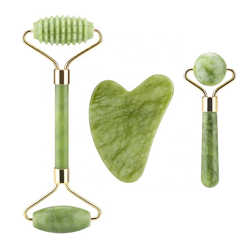 Beauty Roller for Face Neck Body Muscle Relaxing Anti Aging Green Vein Jade Roller Gua Sha Massage Kit