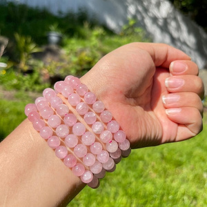 Natural 8mm Rose Quartz Crystal Energy Stone Beads Elastic Stretchable Bracelet Healing Power