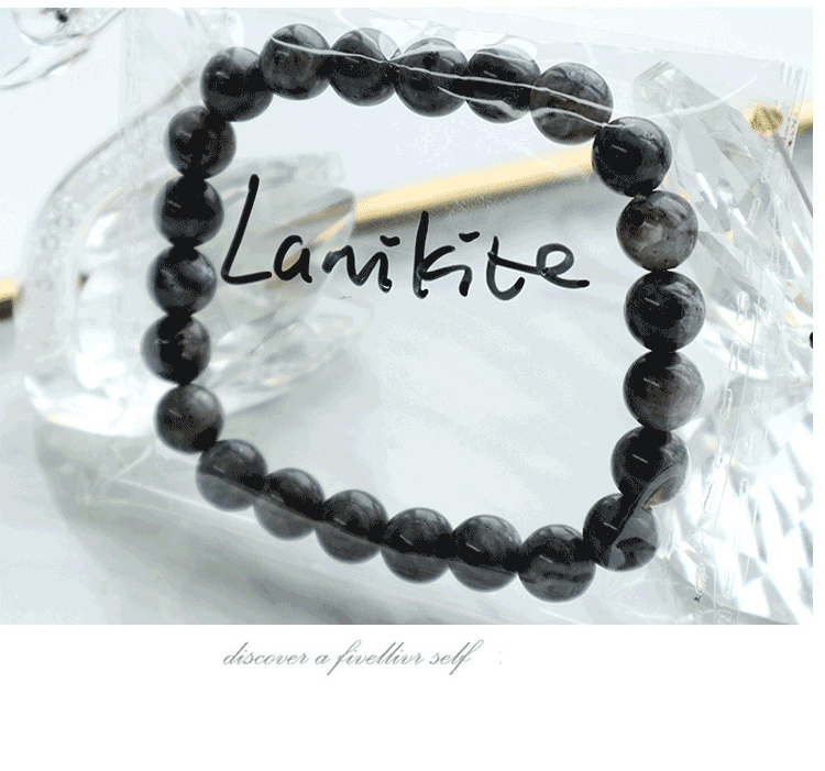 8MM Natural Larvikite Black Labradorite Stone Beads Bracelet Crystal Beaded Bracelet Unisex Stretch Bracelets