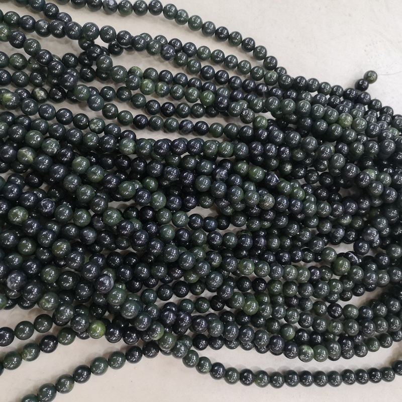 Wholesale Fashion Jewelry Making Beads Natural Polish Black Green Nephrite Jade Gemstone Loose Beads 15.5