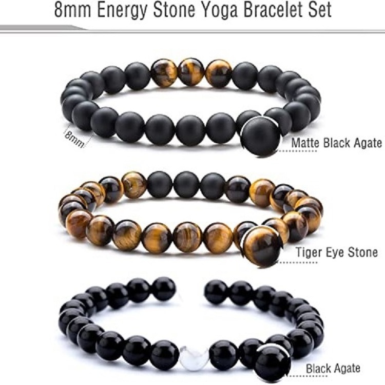 semi precious stone bead bracelets Onyx Howlite Stone Natural 8mm Matte Black Brown Tiger Eye Black White Trendy Bracelets