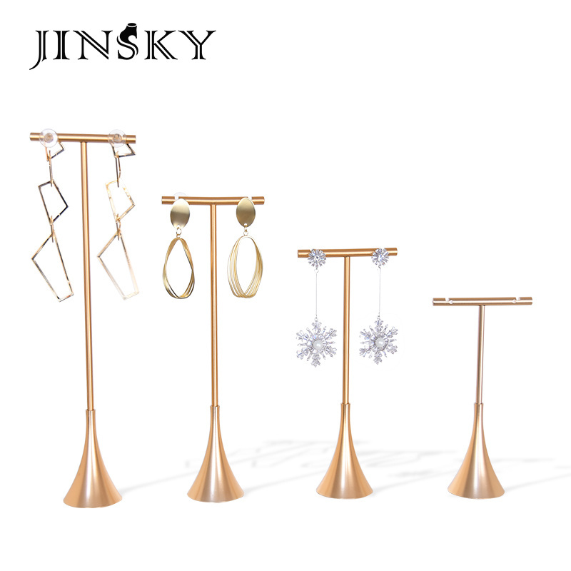 JINSKY Metal Earring Display Stand  Gold T-bar Earring Holder Countertop Jewelry Display Organizer for Earrings