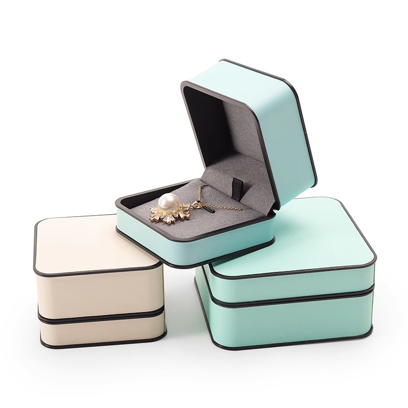 Jinsky Wholesale New Arrival orange PU Leather Jewelry Box beige Ring Earrings Pendant Necklace Box Jewelry Packaging