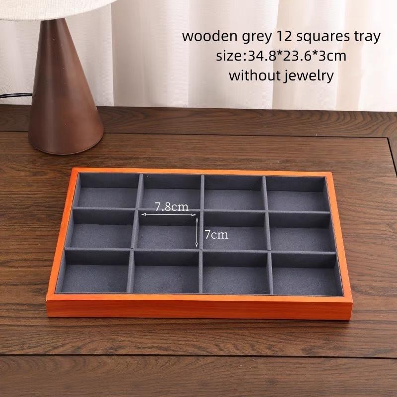 Jinsky New Product Fashion Jewellery Tray Pendant Ring Necklace Luxury Tray Jewelry Display Solid Wood Jewelry Tray