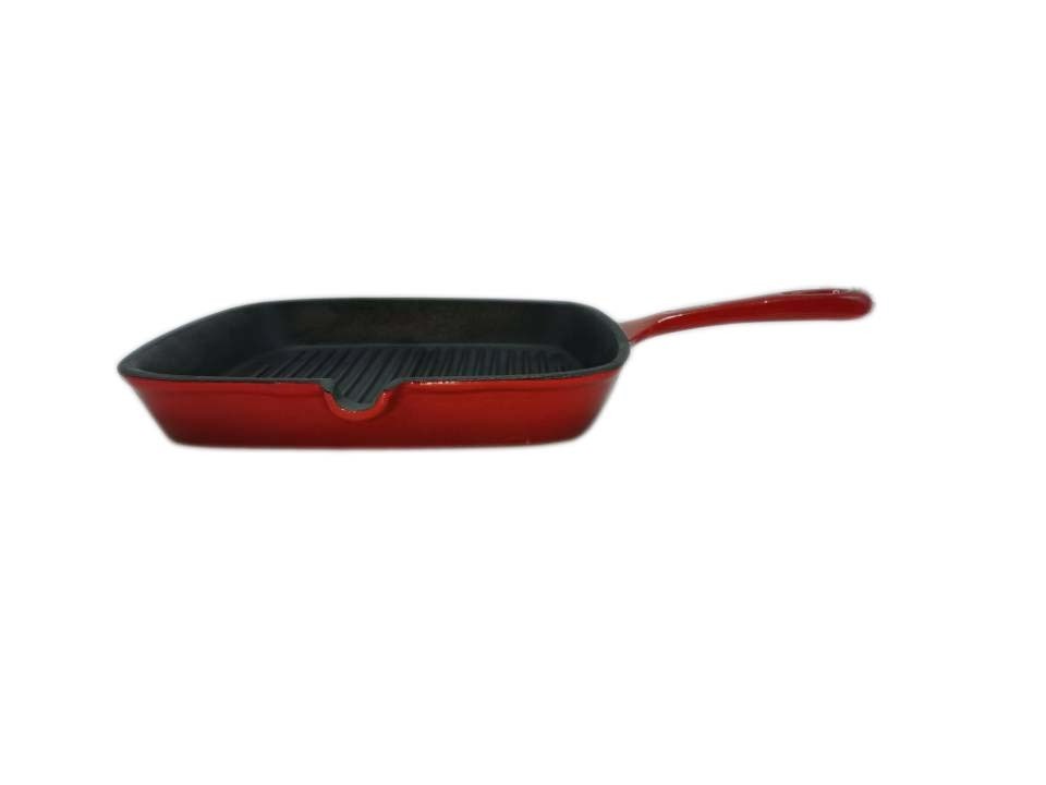 Chef's Classic Enameled Cast Iron 9 Inch Square Grill Pan Red