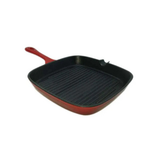 Chef's Classic Enameled Cast Iron 9 Inch Square Grill Pan Red