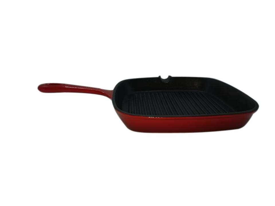 Chef's Classic Enameled Cast Iron 9 Inch Square Grill Pan Red