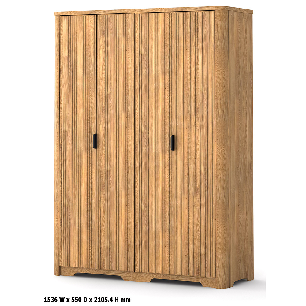 Modern solid oak wood mdf home furniture storage alimirah wardrobe bedroom furniture 4 door wardrobe