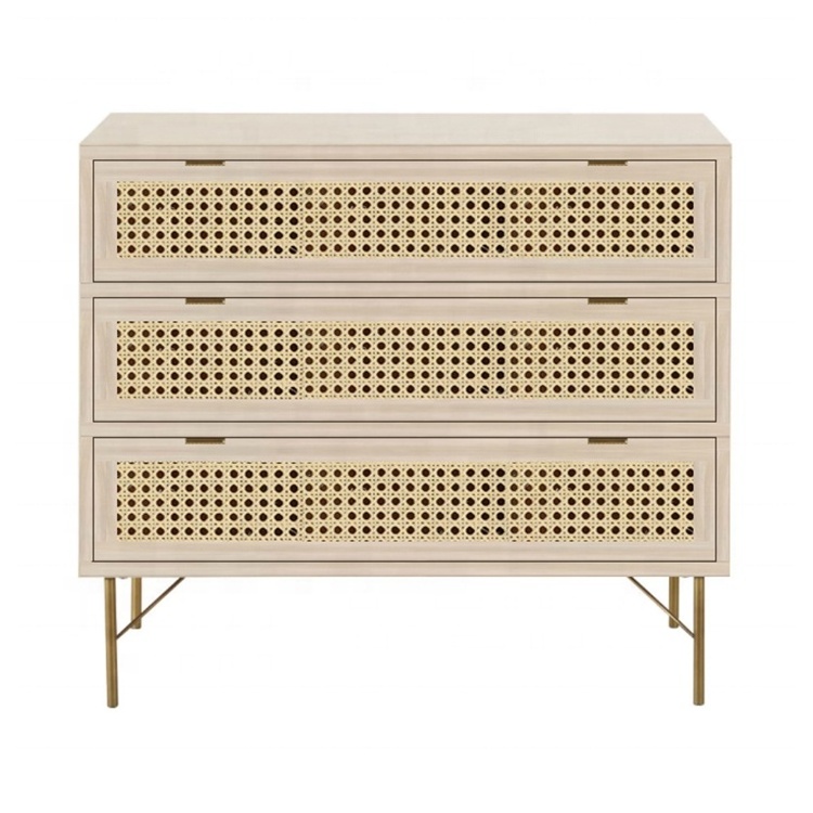 Jinsong Fashion Rattan Bedside Furniture 2 Door Bedroom Living Room Chest Small Wooden Rattan Storage Cabinet