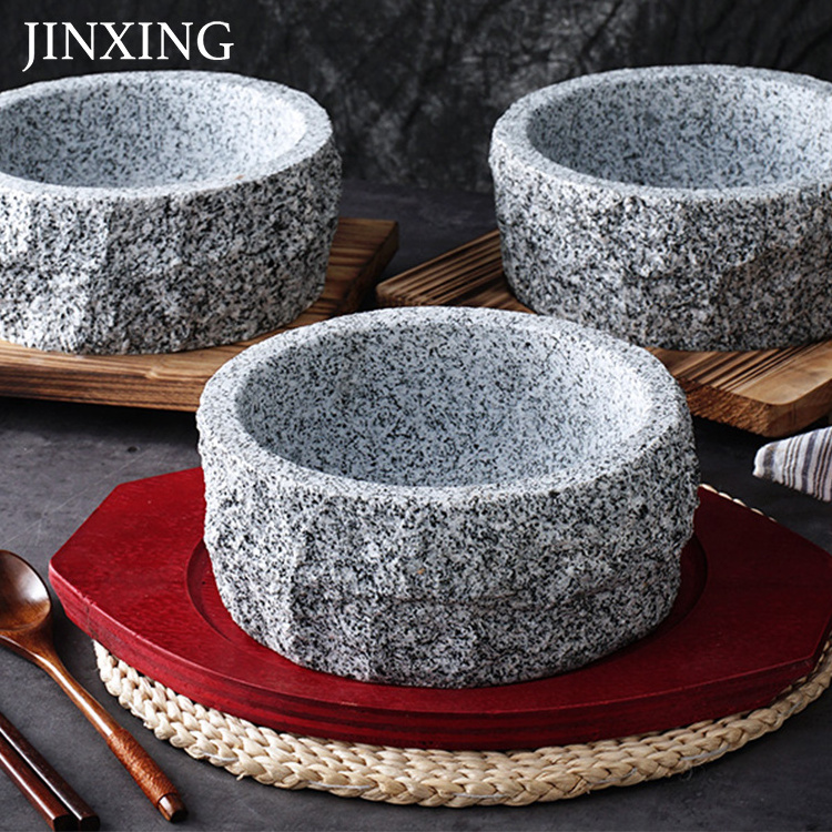 China Manufacture Good Quality Natural Stone Bowl With Wood Trivet For Dolsot Bibimbap