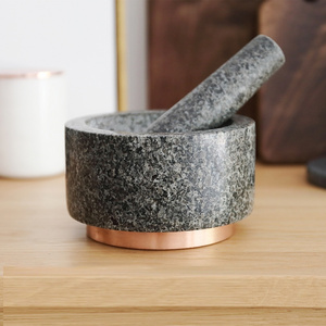 Natural marble brass gold base mortar and pestle food seasoning grinder garlic masher