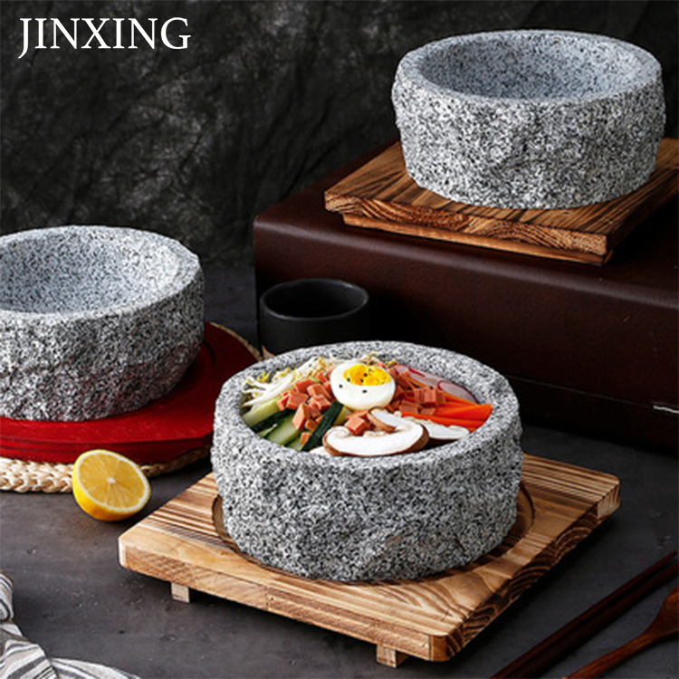 China Manufacture Good Quality Natural Stone Bowl With Wood Trivet For Dolsot Bibimbap