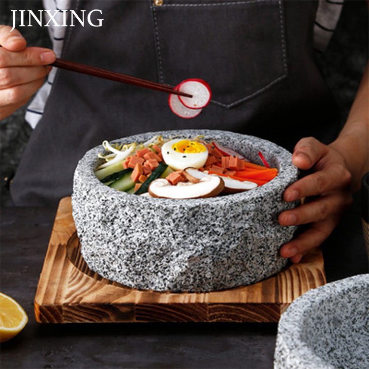 China Manufacture Good Quality Natural Stone Bowl With Wood Trivet For Dolsot Bibimbap