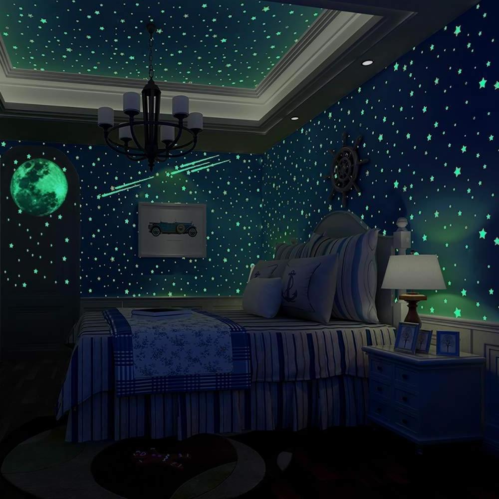 Free Sample bedroom decoration 3d glow in the dark moon and star wall sticker