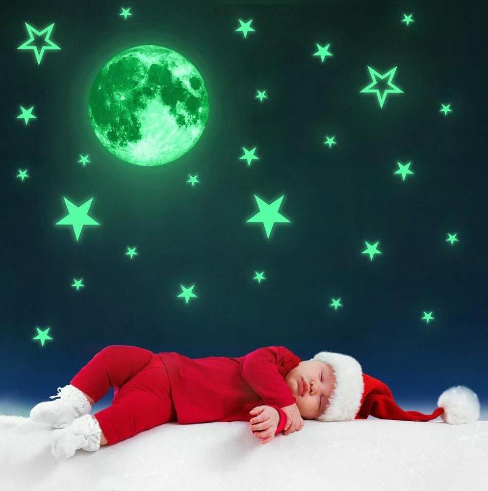 Luminous Star Moon Kids Room Glow in The Dark Wall Stickers decor waterproof