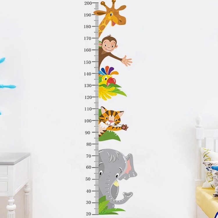 New styles animal height wall stickers waterproof adhesive wall decoration stickers for baby room and kindergarten