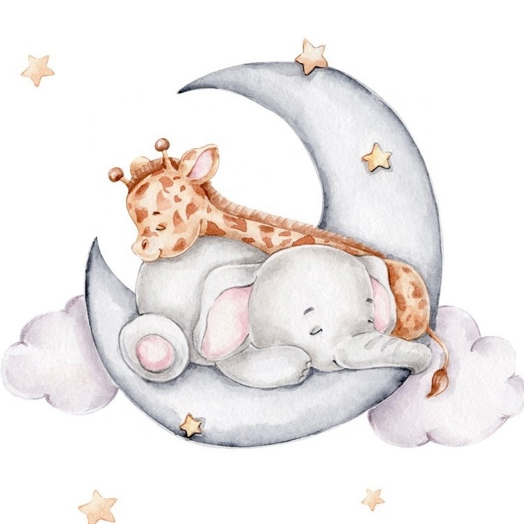 Elephant giraffe moon cloud sleeping children room wall stickers home decoration self-adhesive sticker for bedroom