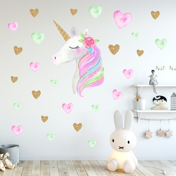 Home Mirrors decor unicorn butterfly kid room bedroom 3d wall sticker