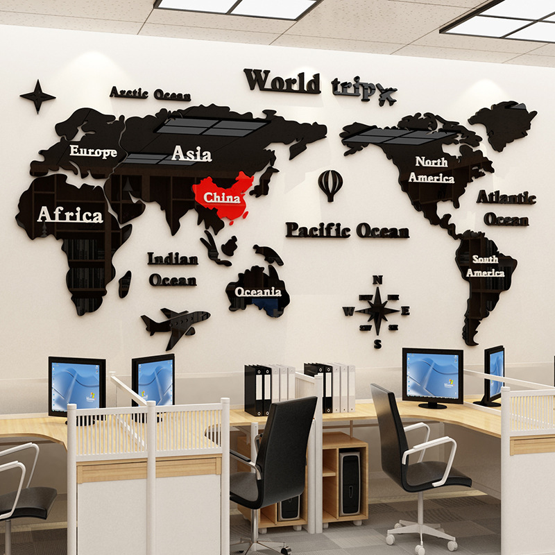 World Trip Custom Home Decoration Map Vinyl Transfer 3D Mirror Wall Sticker