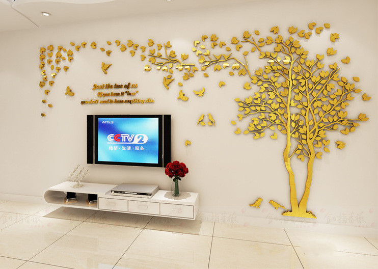 Tree Custom Home Decoration Gold Silver Acrylic Vinyl Transfer 3D Mirror Wall Sticker