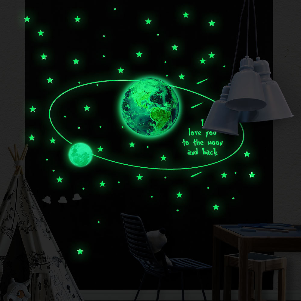 Free Sample bedroom decoration 3d glow in the dark moon and star wall sticker