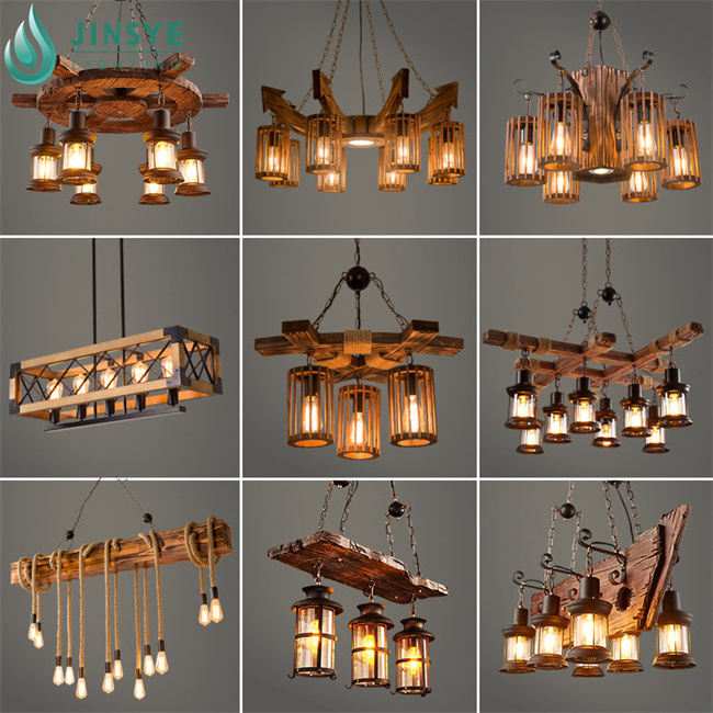 Bar Farmhouse wooden lighting fixtures antique chandeliers ceiling hanging lighting