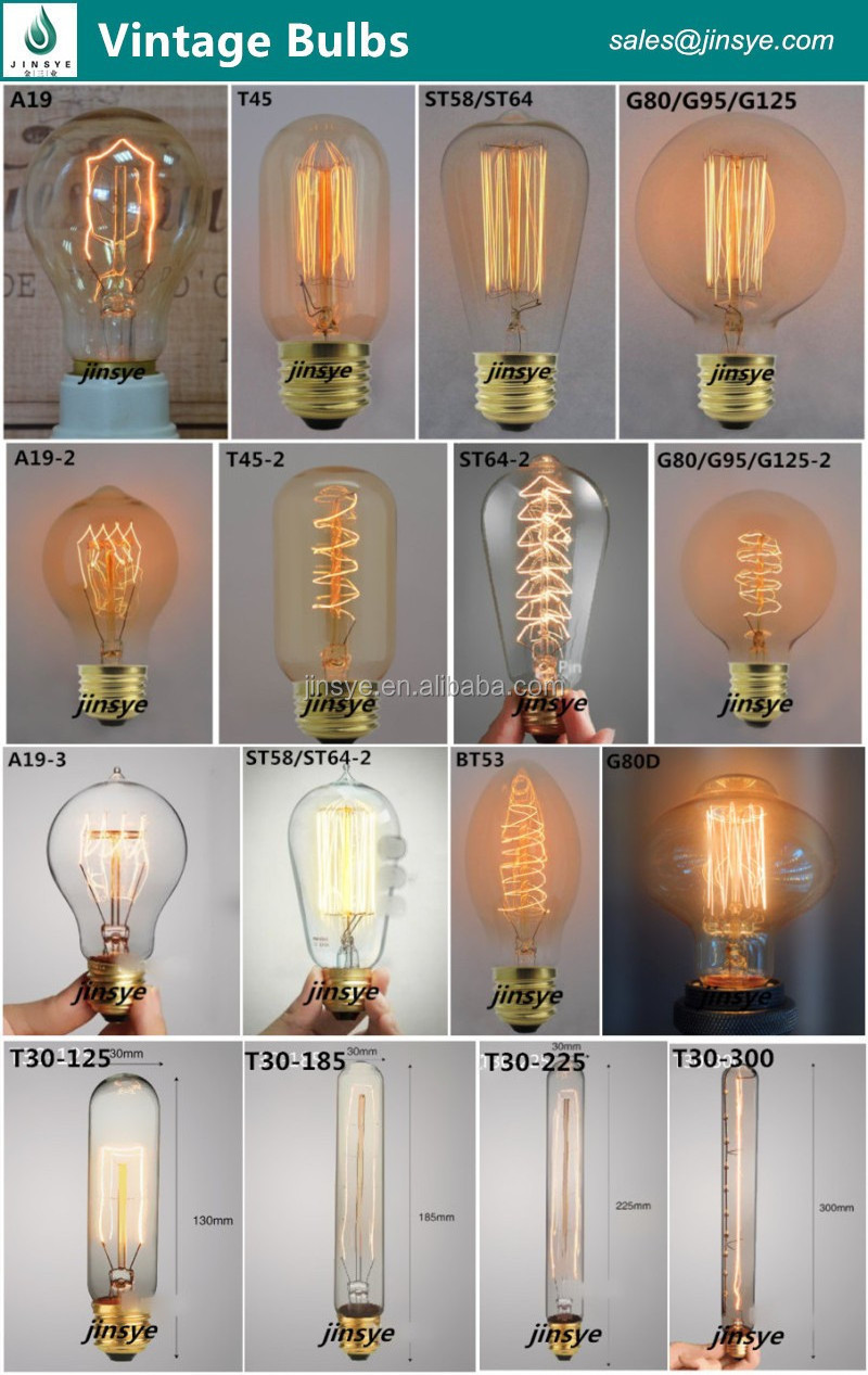 A60/T45/T300/G80/G125 E27 Edison bulb led light bulb