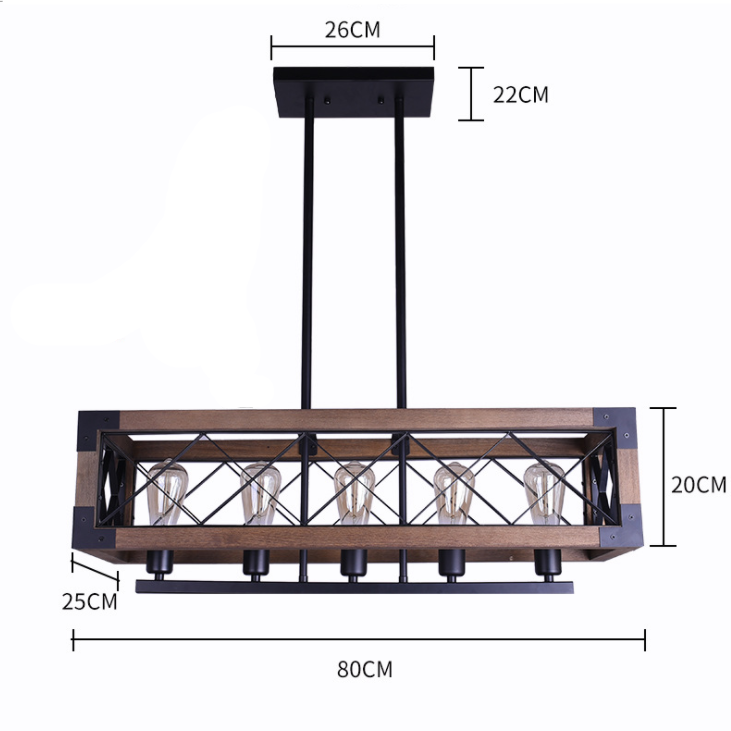 Industrial Rustic Wood Beam Linear Island Pendant Light 8-Light Chandelier Lighting Hanging Ceiling Fixture