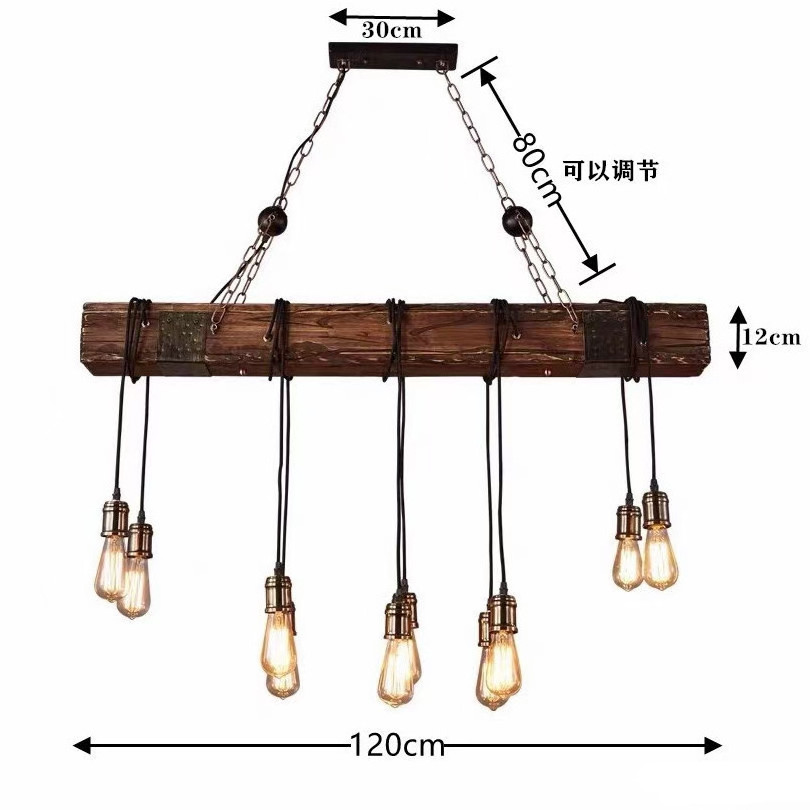 Industrial Rustic Wood Beam Linear Island Pendant Light 8-Light Chandelier Lighting Hanging Ceiling Fixture