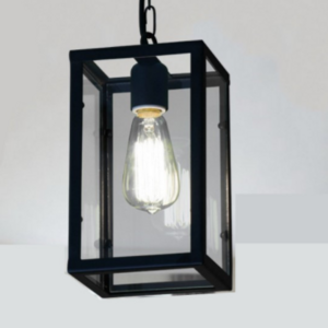 1-Light  Black Metal Cage Light Fixtures Adjustable Chain and Glass Shade Hanging Pendant Light for Farmhouse