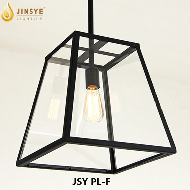 1-Light  Black Metal Cage Light Fixtures Adjustable Chain and Glass Shade Hanging Pendant Light for Farmhouse