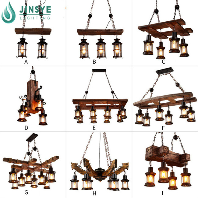 E26 E27 Vintage Industrial Retro Ceiling Wood Hanging Light Fixtures with Adjustable Metal Chain for Dining Room