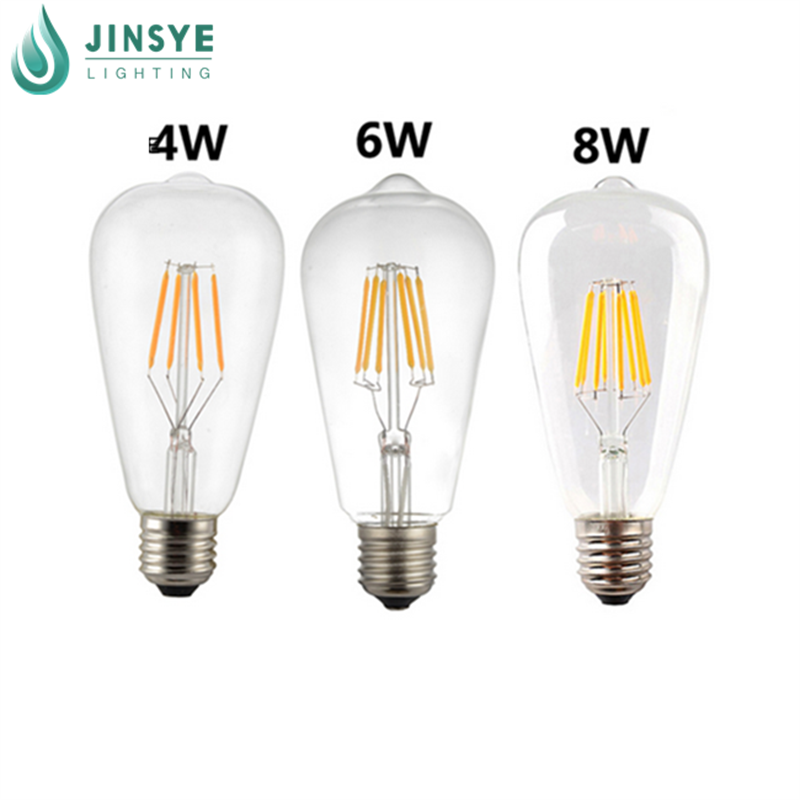 CE E27 ST64 lamp light bulb clear glass ST64 led filament bulb for Home/ Bathroom