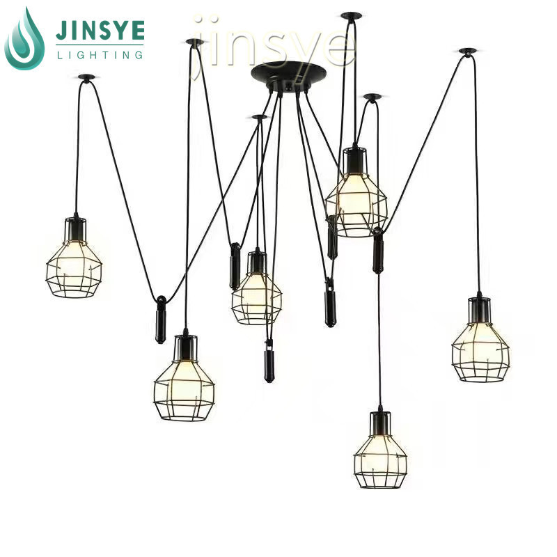 6 black metal cage light fixtures adjustable spider lamp chandelier modern pendant light