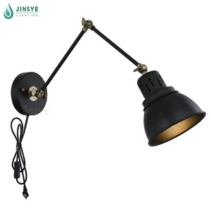 Indoor black lamp shade decorative Bedside plug in wall light Rotatable Adjustable swing arm wall lamp for living lamp