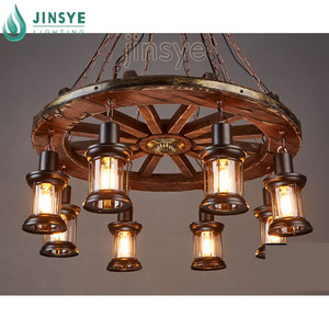 black wood lamp shade wheel shape wood chandelier industrial pendant light large hotel chandelier