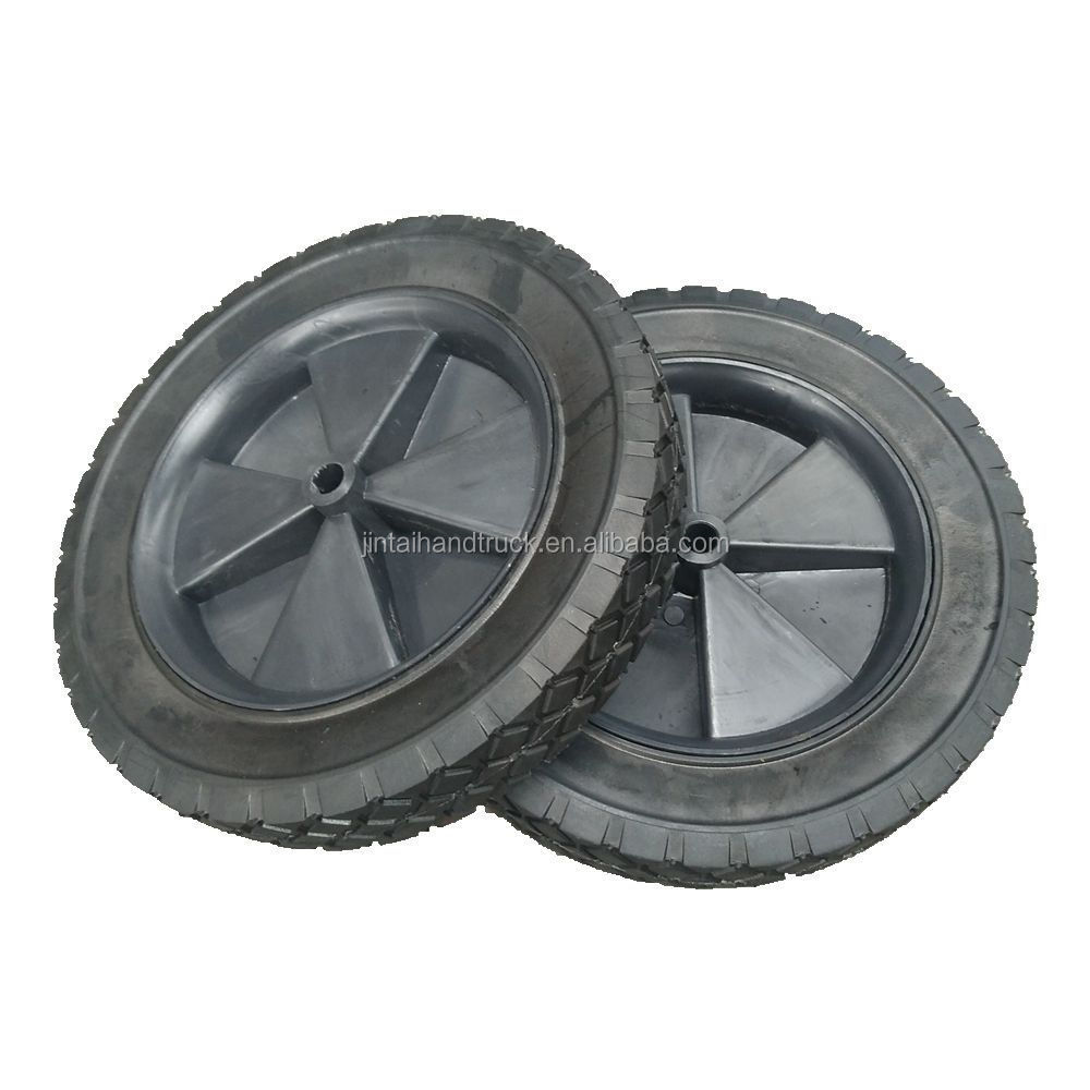 black rim 10 inch semi pneumatic rubber tire 10x1.75 plastic hub semi solid rubber wheel