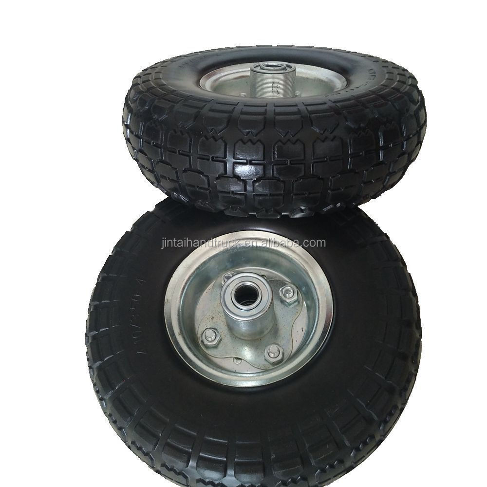 Tug dolly tire 4.10/3.50-4 PU foam wheel 10 inch flat free tire offset metal hub