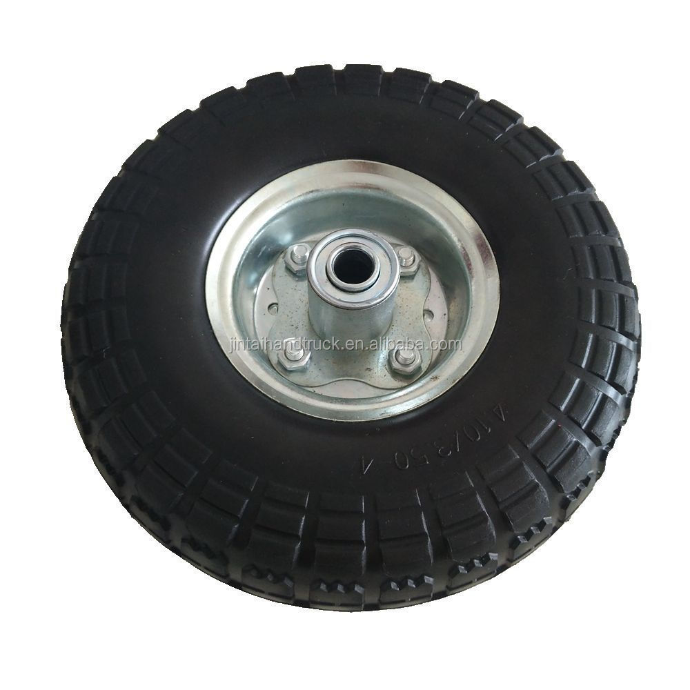 Tug dolly tire 4.10/3.50-4 PU foam wheel 10 inch flat free tire offset metal hub