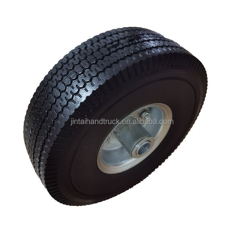 Tug dolly tire 4.10/3.50-4 PU foam wheel 10 inch flat free tire offset metal hub