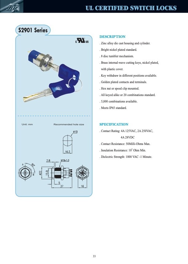 Top Security Lock for Door Zinc Alloy Electronic Switch Lock Key Lock for Arcade Game Machines